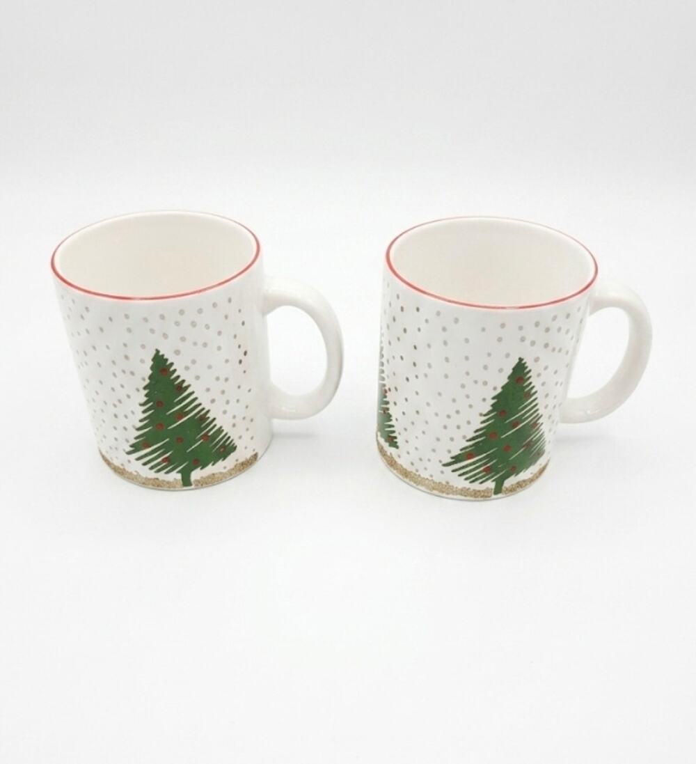 Waechtersbach Shimmering Christmas Tree White Coffee Mug Spain Set of 2